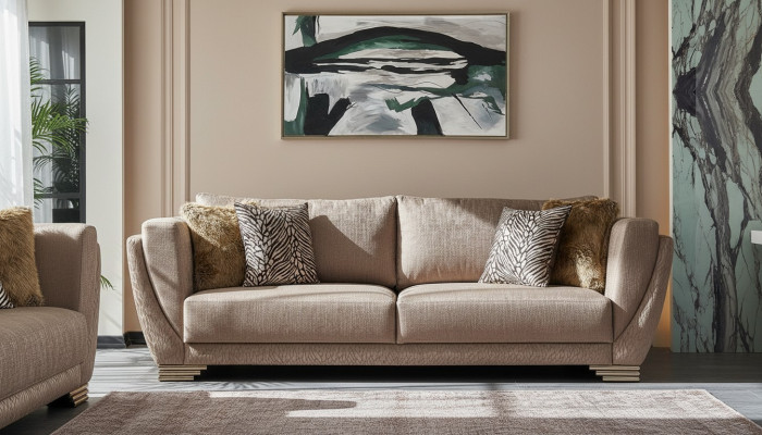 Luxury three-seater couch sofa 3-seater brown fabric fabric sofa upholstered sofa