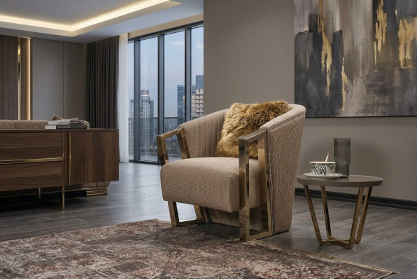Modern single-seater armchair fabric living room brown upholstered seat seat