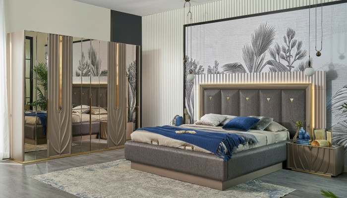 Complete bedroom furniture double bed brown set 4-piece nightstands