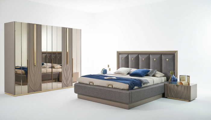 Complete bedroom furniture double bed brown set 4-piece nightstands