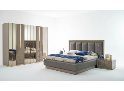 Complete bedroom furniture double bed brown set 4-piece nightstands
