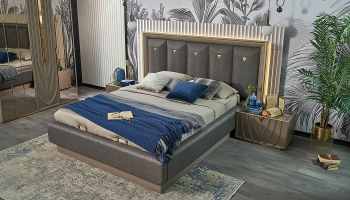 Double Bed Complete Bedroom Bed Brown Set 3-Piece Wooden Nightstands