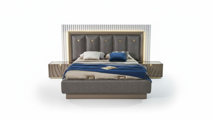 Double Bed Complete Bedroom Bed Brown Set 3-Piece Wooden Nightstands