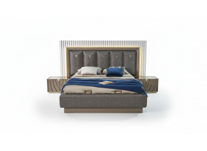 Double Bed Complete Bedroom Bed Brown Set 3-Piece Wooden Nightstands