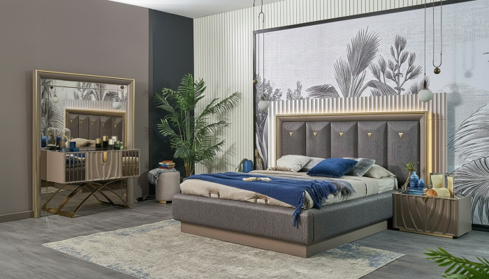 Bedroom set double bed brown set 4-piece console table new