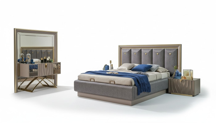 Bedroom set double bed brown set 4-piece console table new