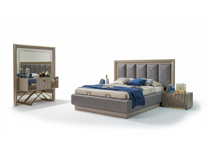 Bedroom set double bed brown set 4-piece console table new