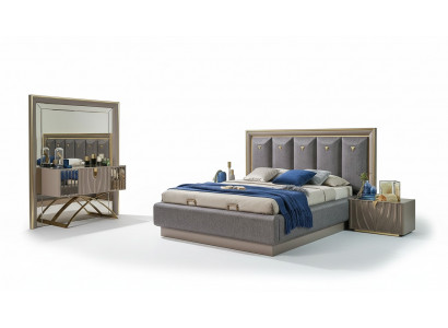 Bedroom set double bed brown set 4-piece console table new