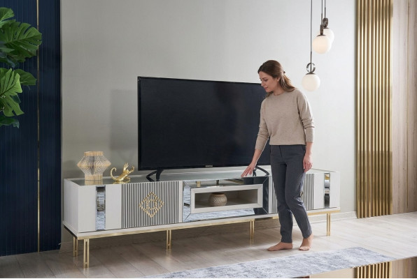 Sideboard RTV Lowboard TV Stand Wood White Living Room Table Cabinet