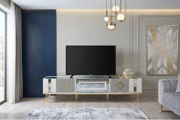 Sideboard RTV Lowboard TV Stand Wood White Living Room Table Cabinet