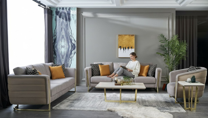 Couch set fabric sofa sofa set upholstered sofa gray modern set 3-piece