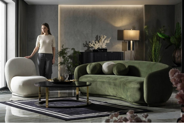 Fabric sofa suite upholstered sofa modern set 2-piece green sofa