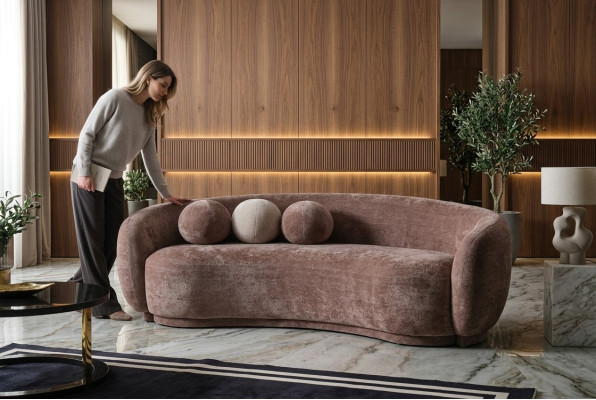 Three-seater couch sofa 3 seater brown fabric upholstered luxury sofa