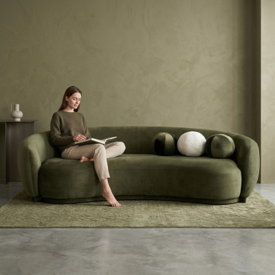 Fabric Sofa Three-Seater Couch Sofa 3 Seater Green Fabric Upholstered Sofa Modern