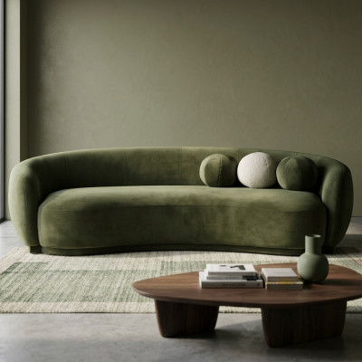 Fabric Sofa Three-Seater Couch Sofa 3 Seater Green Fabric Upholstered Sofa Modern