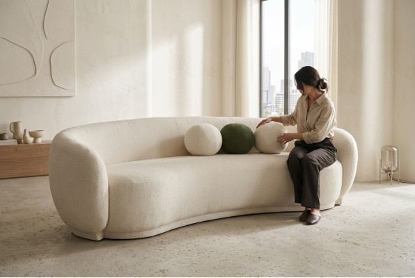 Modern fabric sofa three-seater couch sofa 3-seater white fabric upholstered sofa