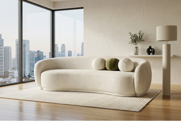 Modern fabric sofa three-seater couch sofa 3-seater white fabric upholstered sofa