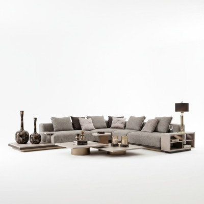 L-shaped sectional sofa, upholstered sofa, fabric sofa, gray modern sofa.