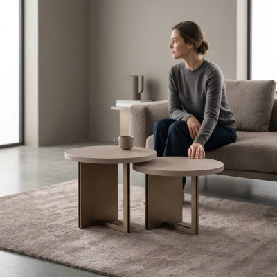 Group of side tables coffee table wood table set beige 2-piece coffee table