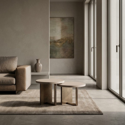 Group of side tables coffee table wood table set beige 2-piece coffee table