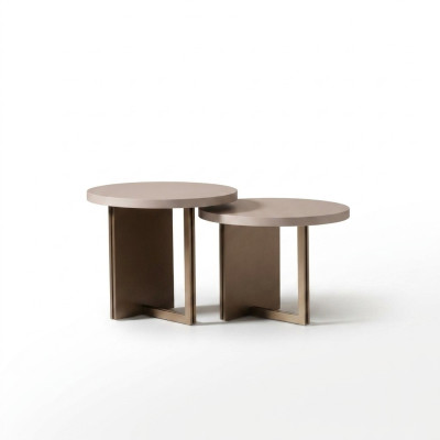 Group of side tables coffee table wood table set beige 2-piece coffee table
