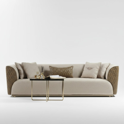 Modern three-seater sofa, three-seat upholstered sofa, fabric sofa, beige, stylish sofas.