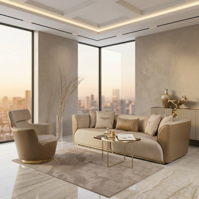 Three-seater sofa set armchair fabric sofa beige upholstered sofa sofa set