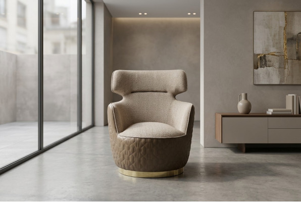 Wingback armchair fabric single-seater beige club chair modern.