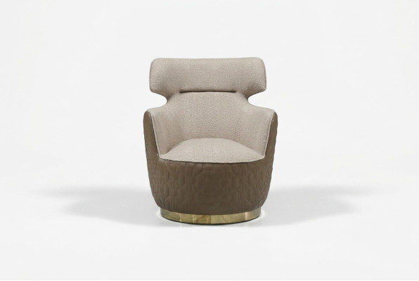 Wingback armchair fabric single-seater beige club chair modern.