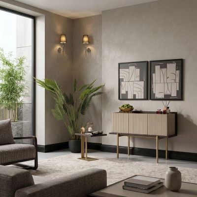 Living room set 3-piece armchair side tables sideboard gray group relax