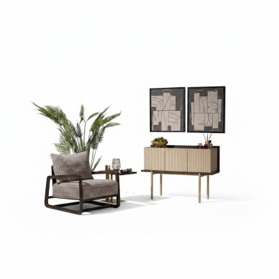 Living room set 3-piece armchair side tables sideboard gray group relax