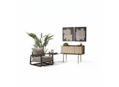 Living room set 3-piece armchair side tables sideboard gray group relax