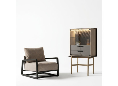 Group Living Room Set 3-piece Armchair Side Table Cabinet Gray Relax
