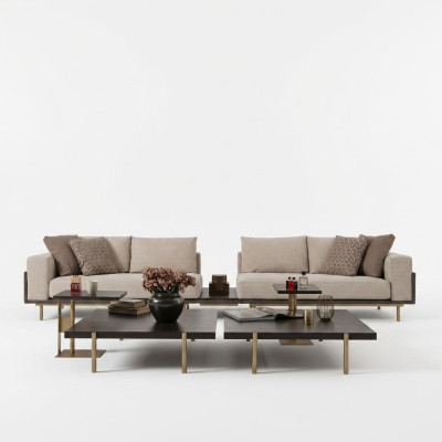 Living room set sofa coffee tables 4-piece fabric sofa beige wood modern