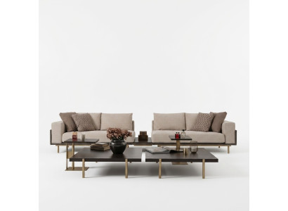 Living room set sofa coffee tables 4-piece fabric sofa beige wood modern