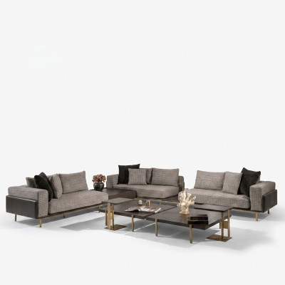 Living Room Suite Sofa Coffee Tables 5-piece Fabric Sofa Gray Wood Set