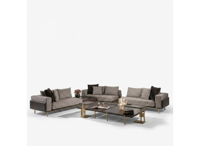 Living Room Suite Sofa Coffee Tables 5-piece Fabric Sofa Gray Wood Set