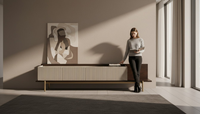 Sideboard RTV Lowboard TV Stand Table Living Room Wood Beige Modern