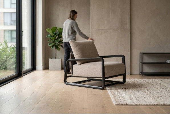 Armchair Recliner Single-Seater Beige Wood Living Room Design