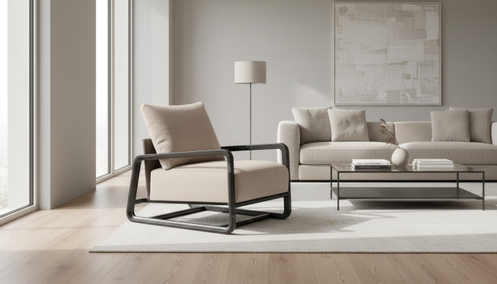 Armchair Recliner Single-Seater Beige Wood Living Room Design