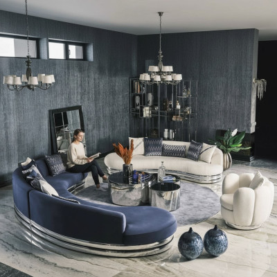 Complete sofa set fabric sofa upholstered sofa couch blue set sofa 3-piece