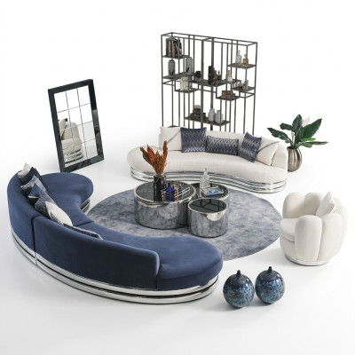 Complete sofa set fabric sofa upholstered sofa couch blue set sofa 3-piece