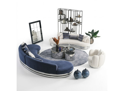 Complete sofa set fabric sofa upholstered sofa couch blue set sofa 3-piece