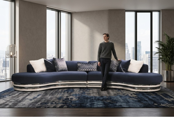Couch Sofa 5 Seater Upholstered Sofa Large Fabric Sofa Blue Modern Design