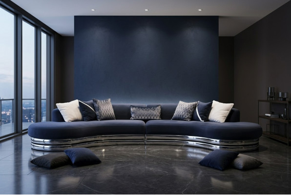 Couch Sofa 5 Seater Upholstered Sofa Large Fabric Sofa Blue Modern Design