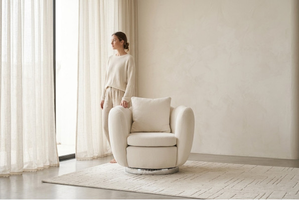 Modern single-seater armchair white fabric living room recliner