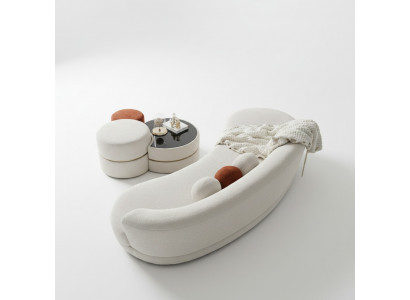 Group Upholstered Sofa Three-Seater Pouf Sofa 3-Seater Fabric Sofa 4-Piece White