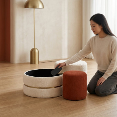 Group Footstool Seat Pouf 3-piece Set Ottoman Coffee Table Stool Modern Table