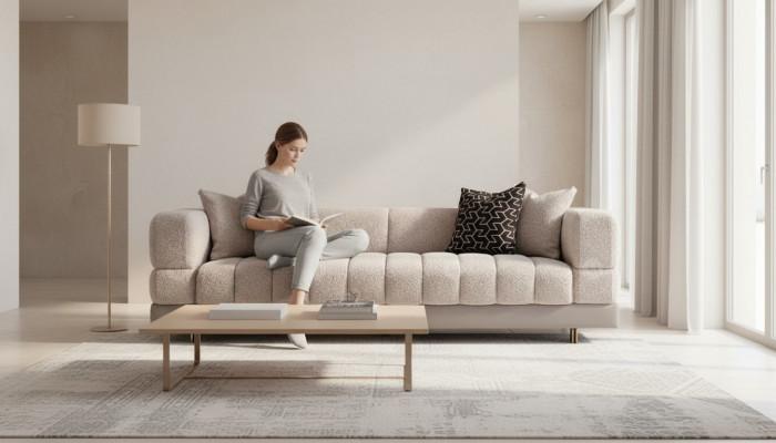 Three-seater couch sofa 3-seater upholstered sofa fabric sofa modern gray