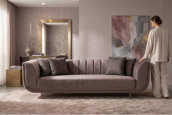 Modern couch three-seater sofa upholstered sofa fabric sofa purple 3-seater new